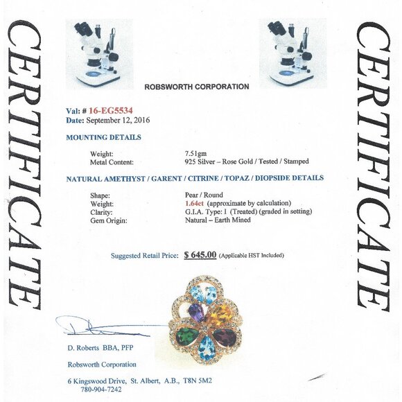 .925 Sterling Silver/14kt Gold Peridot/Garnet/Citrine Ring Size 7.5 Value $685 - Picture 8 of 9